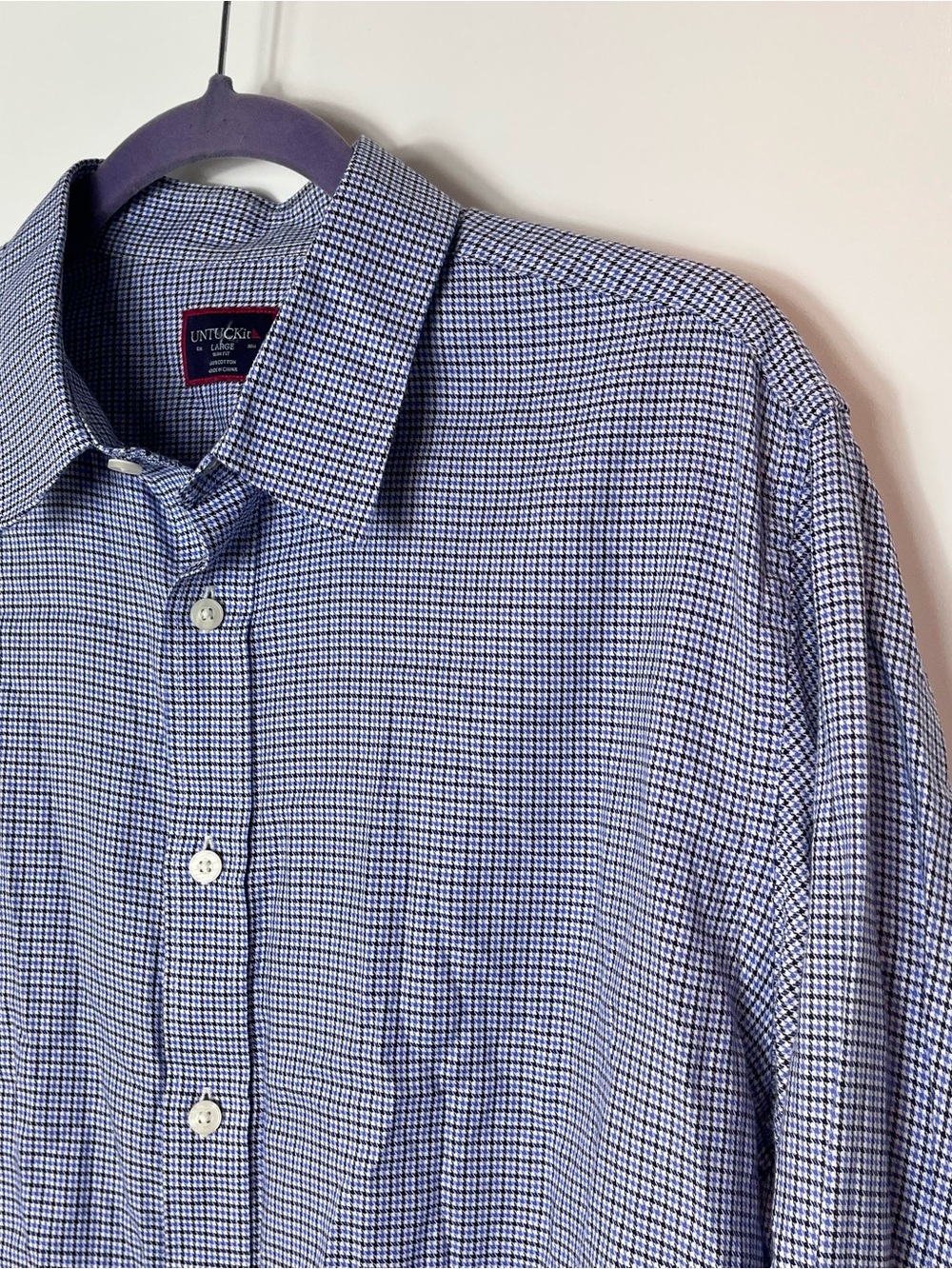UNTUCKit Ansellmo Slim Fit Blue Check Long-Sleeve Dress Shirt Large Cotton - Picture 2 of 6